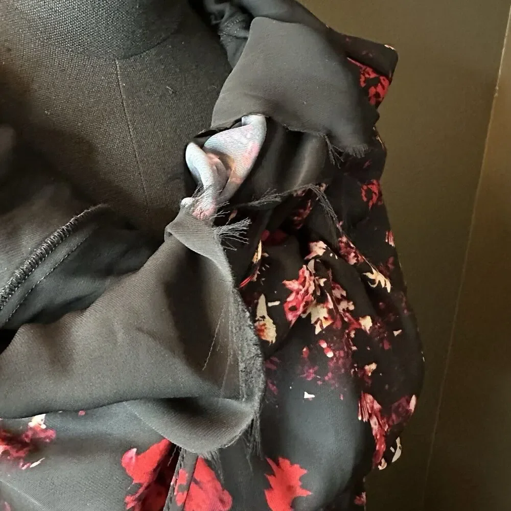 Parker Black Long‎ Sleeve Tiered Ruffle Dress Red White Floral XS Extra Small - Picture 4 of 9